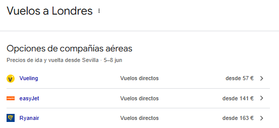 Opciones de compañías aéreas